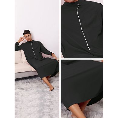 Stand Collar Nightshirt For Men's Button Closure Long Sleeves Nightgown Sleep Shirt