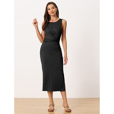 Women's Casual Sleeveless Crisscross Waist Bodicon Midi Dress