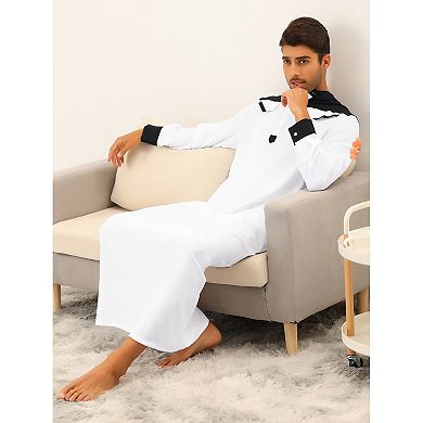 Pajamas For Men's Long Sleeves Contrast Color Banded Collar Sleepwear Nightshirt