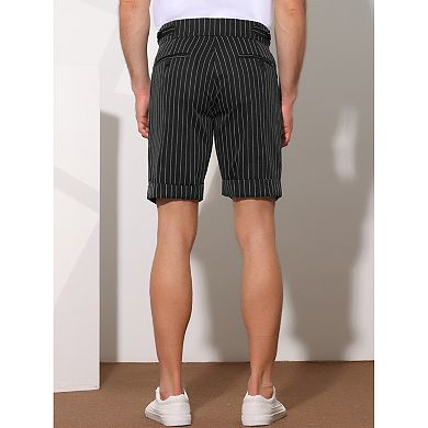 Stripes Shorts For Men's Pleated Front Business Summer Chino Dress Shorts