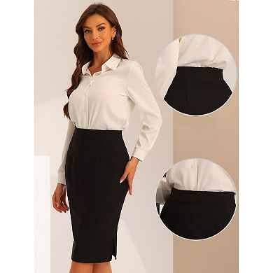 Women's Elegant Pencil Skirt High Waist Split Hem Work Bodycon Business Skirts