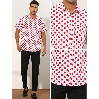 Dress Shirts For Men's Slim Fit Polka Dots Button Short Sleeves Short Shirts Tops