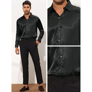 Satin Shirts For Men's Point Collar Long Sleeve Solid Shirts