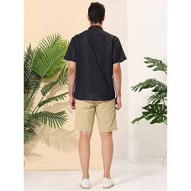 Men's Summer Short Sleeves Button Down Patchwork Plaid Shirt