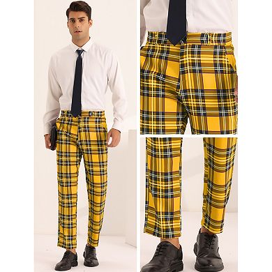 Plaid Dress Pants For Men's Slim Fit Straight Leg Formal Tartan Printed Pants