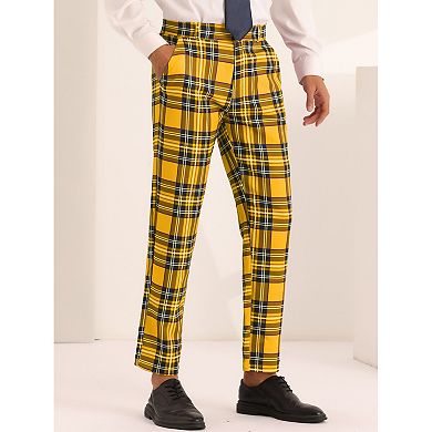 Plaid Dress Pants For Men's Slim Fit Straight Leg Formal Tartan Printed Pants