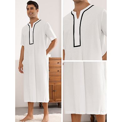 Nightshirts For Men's Loose Fit Short Sleeves Color Block Sleepshirts Nightgown