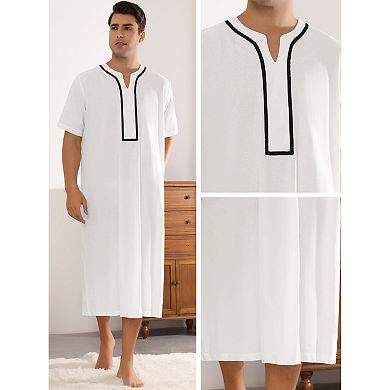 Nightshirts For Men's Loose Fit Short Sleeves Color Block Sleepshirts Nightgown