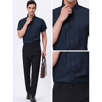Men's Satin Shirts Short Sleeves Vertical Striped Dress Shirts