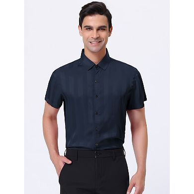Men's Satin Shirts Short Sleeves Vertical Striped Dress Shirts