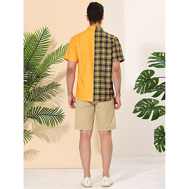 Men's Summer Short Sleeves Button Down Patchwork Plaid Shirts