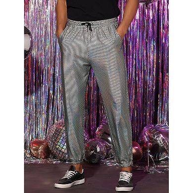 Metallic Joggers For Men's Drawstring Waist Party Club Shiny Disco Pants