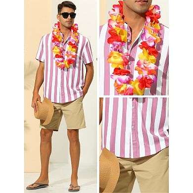 Striped Shirts For Men's Summer Regular Fit Short Sleeves Button Down Hawaiian Shirt
