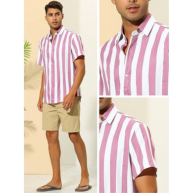 Striped Shirts For Men's Summer Regular Fit Short Sleeves Button Down Hawaiian Shirt