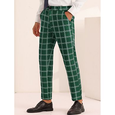 Plaid Dress Pants For Men's Slim Fit Flat Front Checked Chino Trousers