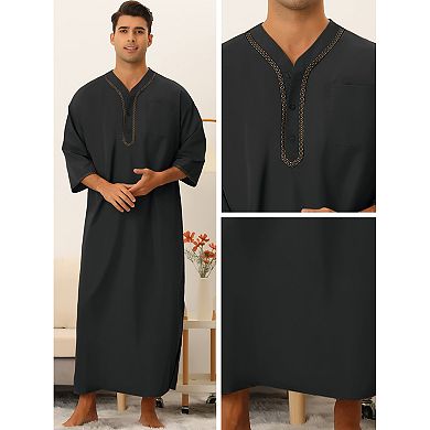 Loose Fit Nightshirt For Men's Short Sleeves Button Nightgown Loungewear Nightwear