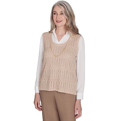 Petite Alfred Dunner Two-In-One Textured Vest with Detachable Necklace