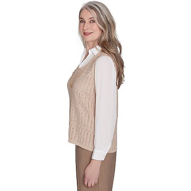 Petite Alfred Dunner Two-In-One Textured Vest with Detachable Necklace