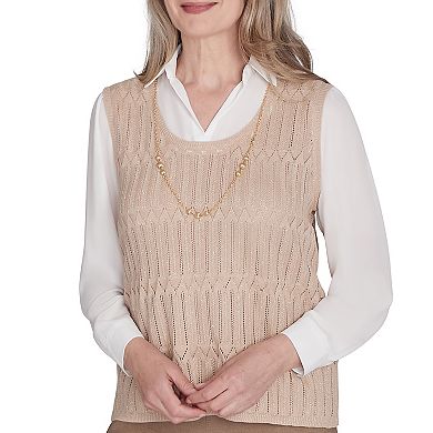 Petite Alfred Dunner Two-In-One Textured Vest with Detachable Necklace