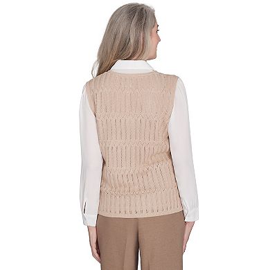 Petite Alfred Dunner Two-In-One Textured Vest with Detachable Necklace