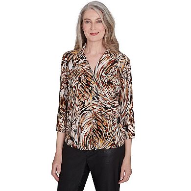 Petite Alfred Dunner Brushstroke Textured Button Down Top