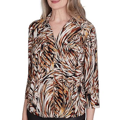 Petite Alfred Dunner Brushstroke Textured Button Down Top