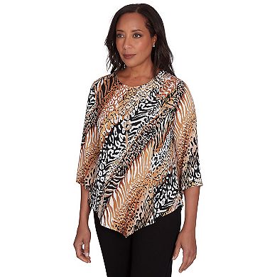 Petite Alfred Dunner Diagonal Animal Print Top With Detachable Necklace