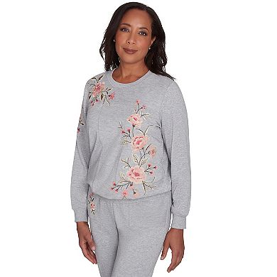 Petite Alfred Dunner Cozy Floral Embroidered Long Sleeve Top