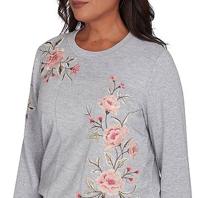 Petite Alfred Dunner Cozy Floral Embroidered Long Sleeve Top