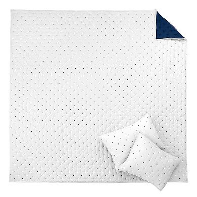 Levtex Home Embroidered Swiss Dot Navy & White Quilt Set or Euro Sham Set