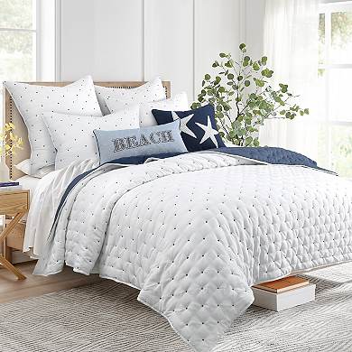 Levtex Home Embroidered Swiss Dot Navy & White Quilt Set or Euro Sham Set