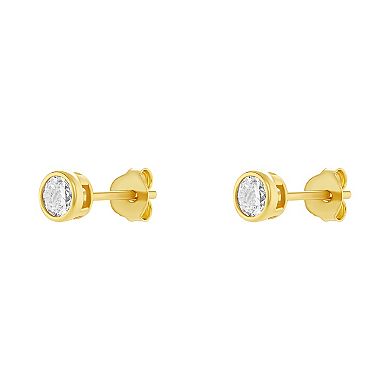 PRIMROSE 24k Gold over Sterling Silver Round Bezel Cubic Zirconia Stud Earrings