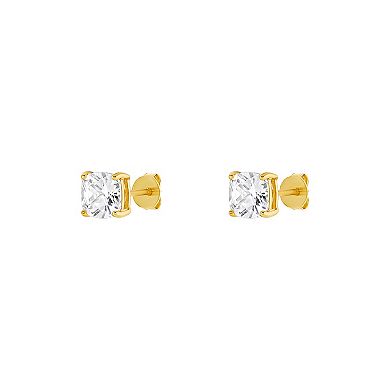 PRIMROSE 24k Gold over Sterling Silver Cushion Cut Cubic Zirconia Stud Earrings