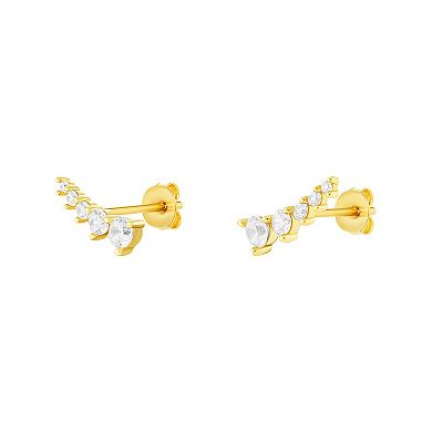 PRIMROSE 24k Gold over Sterling Silver Graduated Cubic Zirconia Crawler Stud Earrings