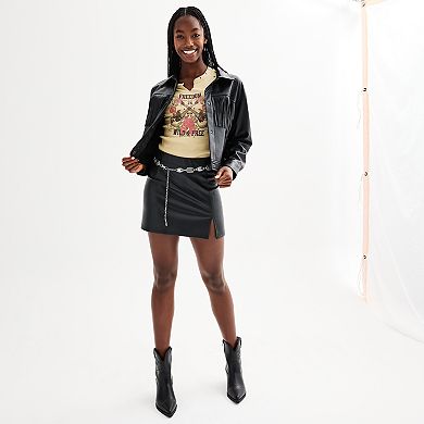 Juniors' Almost Famous Belted Mini Skirt with Slit