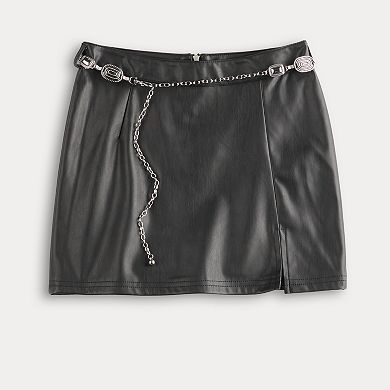 Juniors' Almost Famous Belted Mini Skirt with Slit