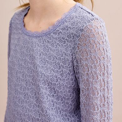 Girls 7-16 eyeshadow Long Sleeve Lace Top