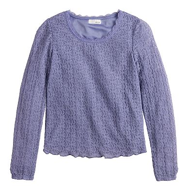 Girls 7-16 eyeshadow Long Sleeve Lace Top