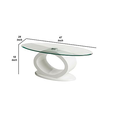 Contemporary Tempered Glass Top Coffee Table with O Shape Base, White
