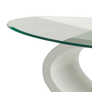 Contemporary Tempered Glass Top Coffee Table with O Shape Base, White