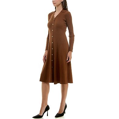 Women's Maison Tara Button Front Sweater Midi Dress