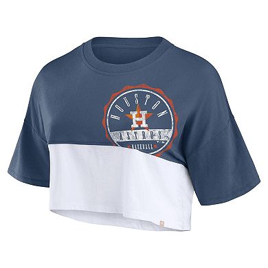 Women's Fanatics Branded Navy/White Houston Astros Color Split Boxy Cropped T-Shirt