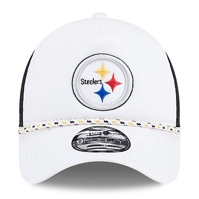 Men's New Era White/Black Pittsburgh Steelers Court Sport Foam Front A-Frame 9FORTY Adjustable Trucker Hat