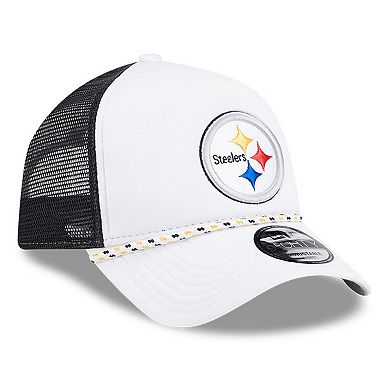 Men's New Era White/Black Pittsburgh Steelers Court Sport Foam Front A-Frame 9FORTY Adjustable Trucker Hat