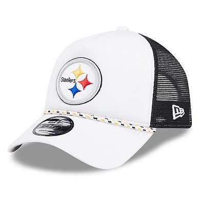 Men's New Era White/Black Pittsburgh Steelers Court Sport Foam Front A-Frame 9FORTY Adjustable Trucker Hat