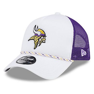 Men's New Era White/Purple Minnesota Vikings Court Sport Foam Front A-Frame 9FORTY Adjustable Trucker Hat