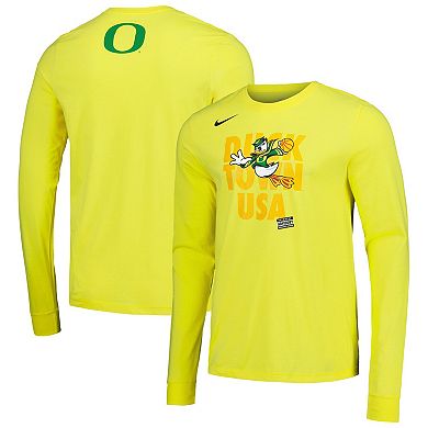 Men's Nike  Yellow Oregon Ducks Duck Town Pre-Game Warm-Up Long Sleeve T-Shirt