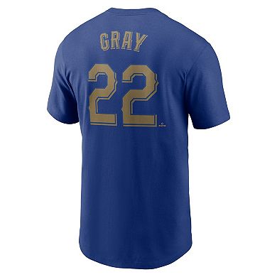 Men's Nike Jon Gray Royal Texas Rangers 2024 Gold Collection Name & Number T-Shirt