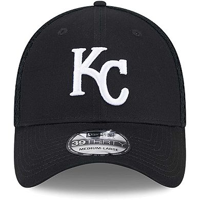 Men's New Era Kansas City Royals Evergreen Black & White Neo 39THIRTY Flex Hat