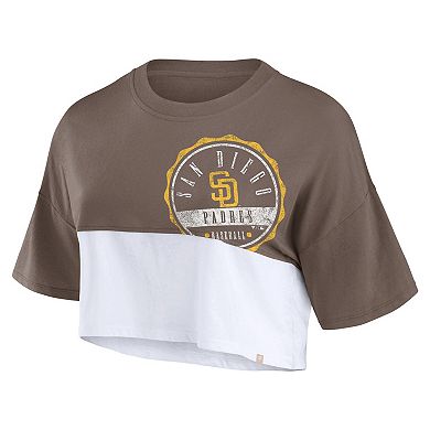 Women's Fanatics Branded Brown/White San Diego Padres Color Split Boxy Cropped T-Shirt